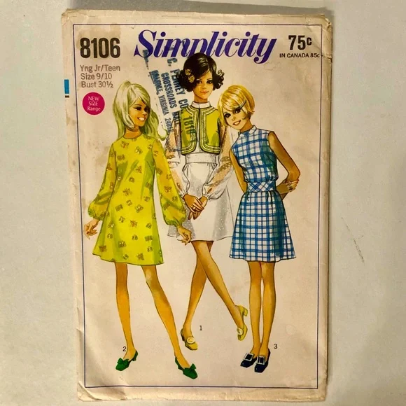 Copyright 1969 Vintage “Simplicity 8106” Dress Bolero Cut Sewing Pattern (9/10) - Picture 1 of 9